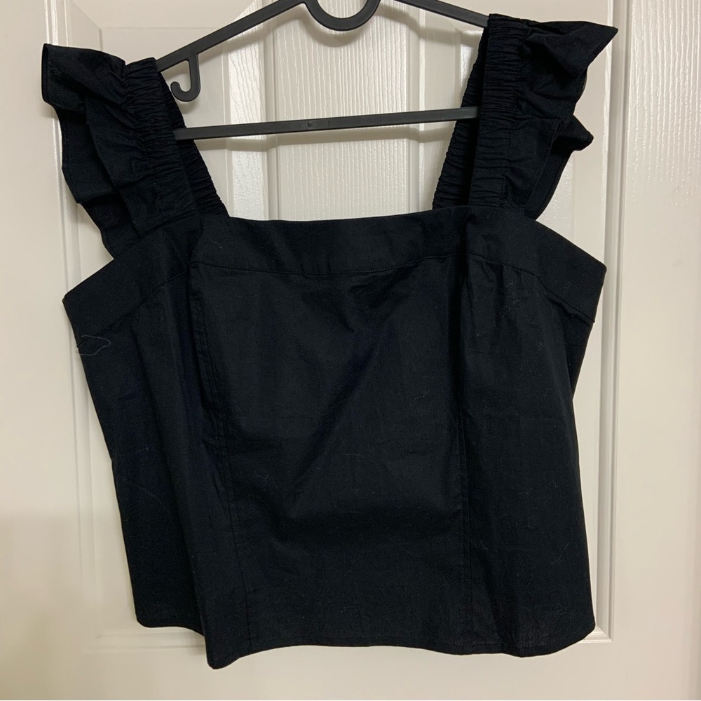 Torrid Lovesick Black Crop Top Ruffle Straps Elastic Back 0X New